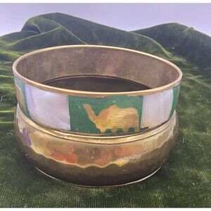 2 Vintage Brass Bangle Bracelet / Chucky & Elephant